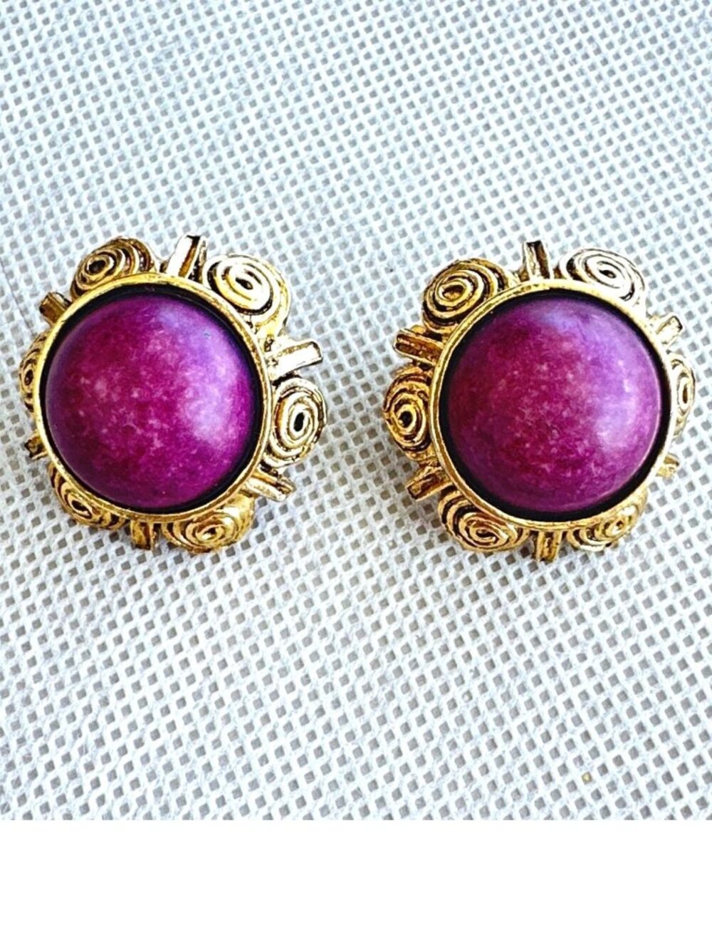 Vintage Gold Tone Clip-On Earrings With Purple Stone Accent